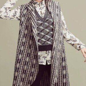 Anthropologie Moth Draped Jacquard Wool Blend Duster Vest (one size)